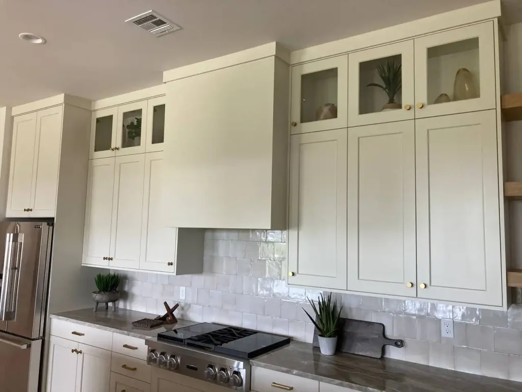 A Different Angle of the Crème Color Customized Kitchen Shaker Storages in a Cedar City Home